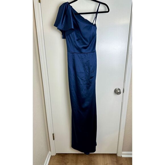 Mac Duggal NWT size 4 navy gown FLUTTER SLEEVE style 26521 - Picture 7 of 16